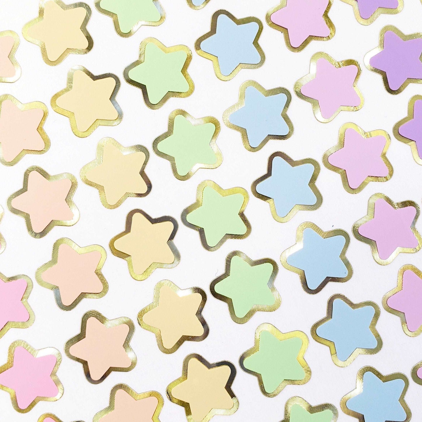 Pastel Rainbow Star Stickers, set of 70 small soft colored kawaii stars for cards, journals, envelopes, invitations, laptops and crafts.