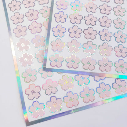 Pink Cherry Blossom Flower Stickers, set of 70 pale pink and silver Sakura flower stickers for spring weddings, small one half inch flowers.