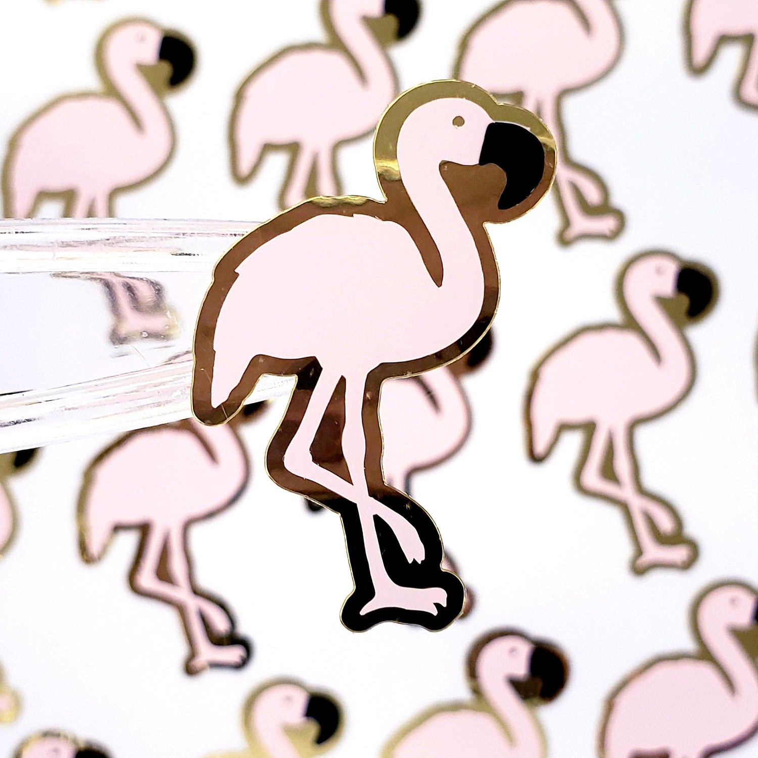 Flamingo Stickers, set of 25 blush pink and gold bird stickers for tropical themed parties, weddings and baby showers. Waterproof decals.