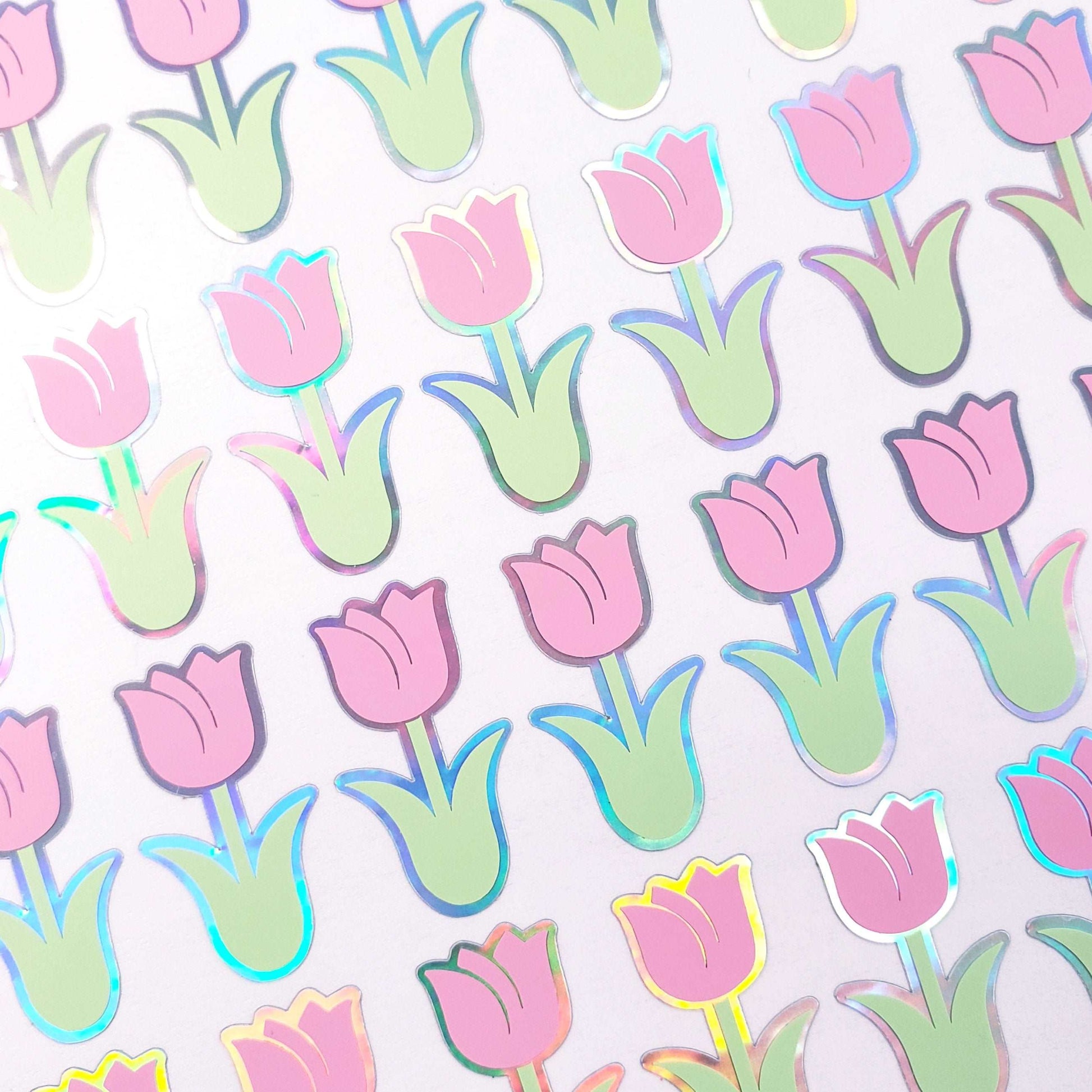 Pink Tulip Stickers, set of 40 pastel pink flower decals for Easter, Mother's Day and spring weddings, sticker gift for garden planners.