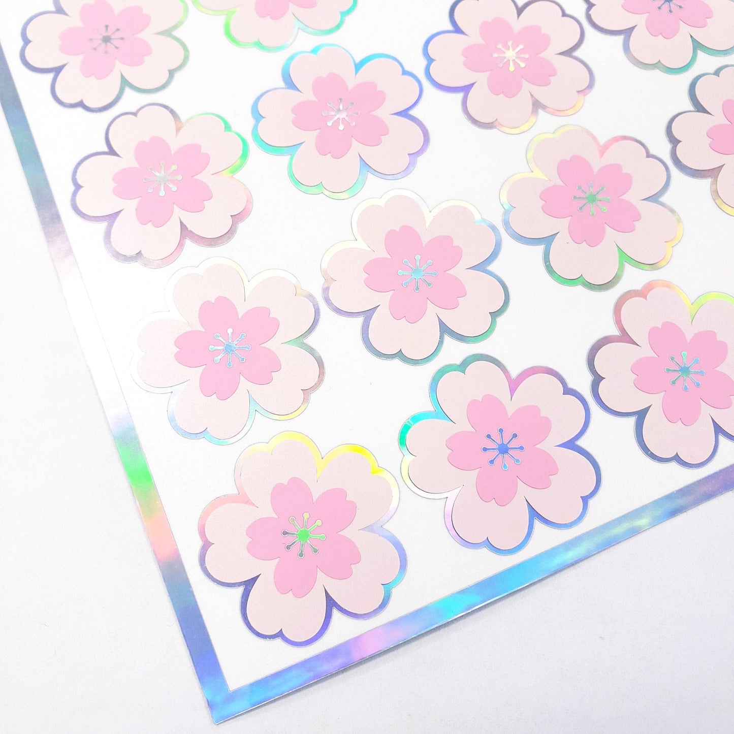 20 Holographic Cherry Blossom Stickers, Pink Sakura Flower Decals, Spring Crafts, Wedding Envelope Seals, Mother's Day Gift, peel and stick