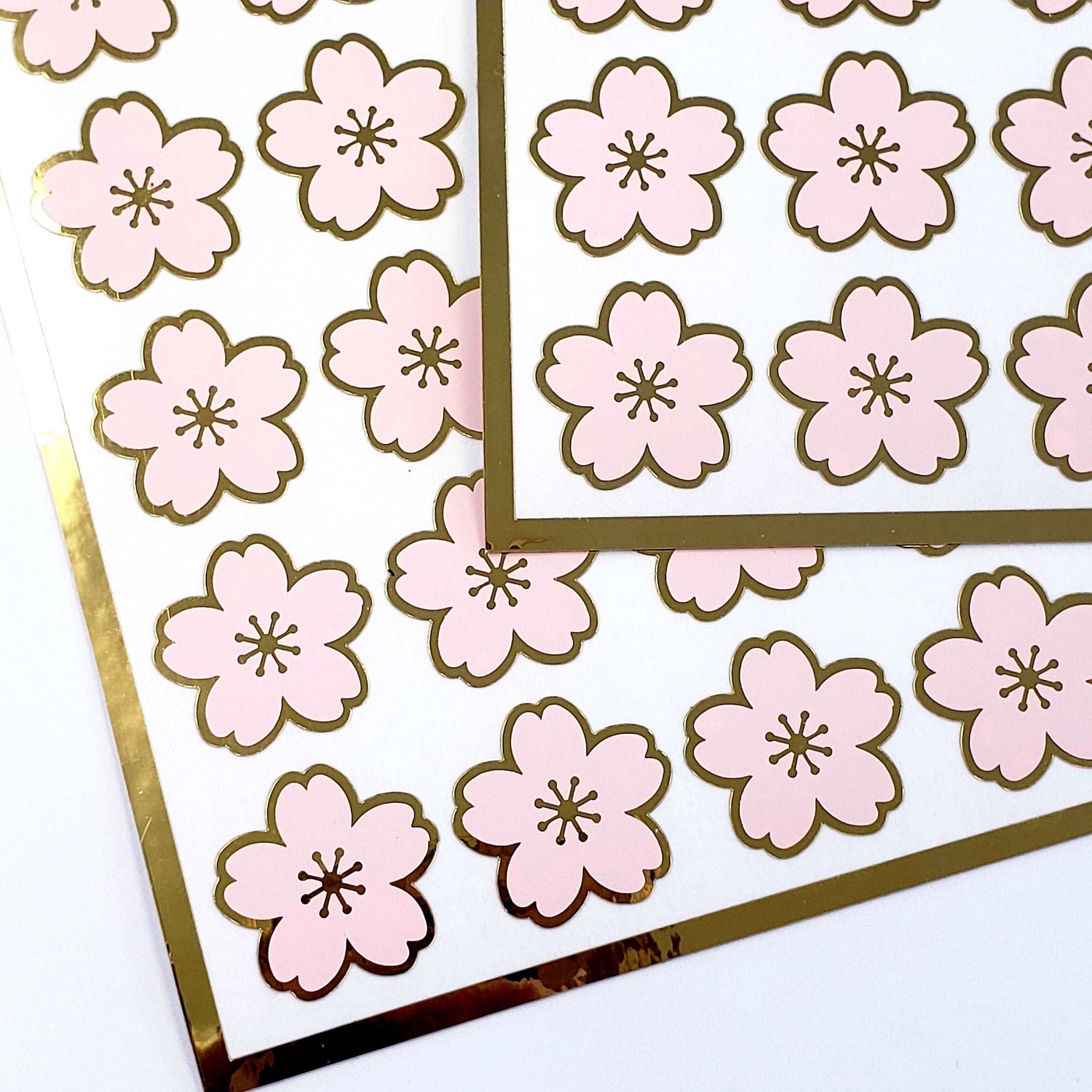 Sakura Flower Stickers, set of 35 blush pink and gold cherry blossom stickers for spring weddings, Mother's day gift and scrapbook pages.