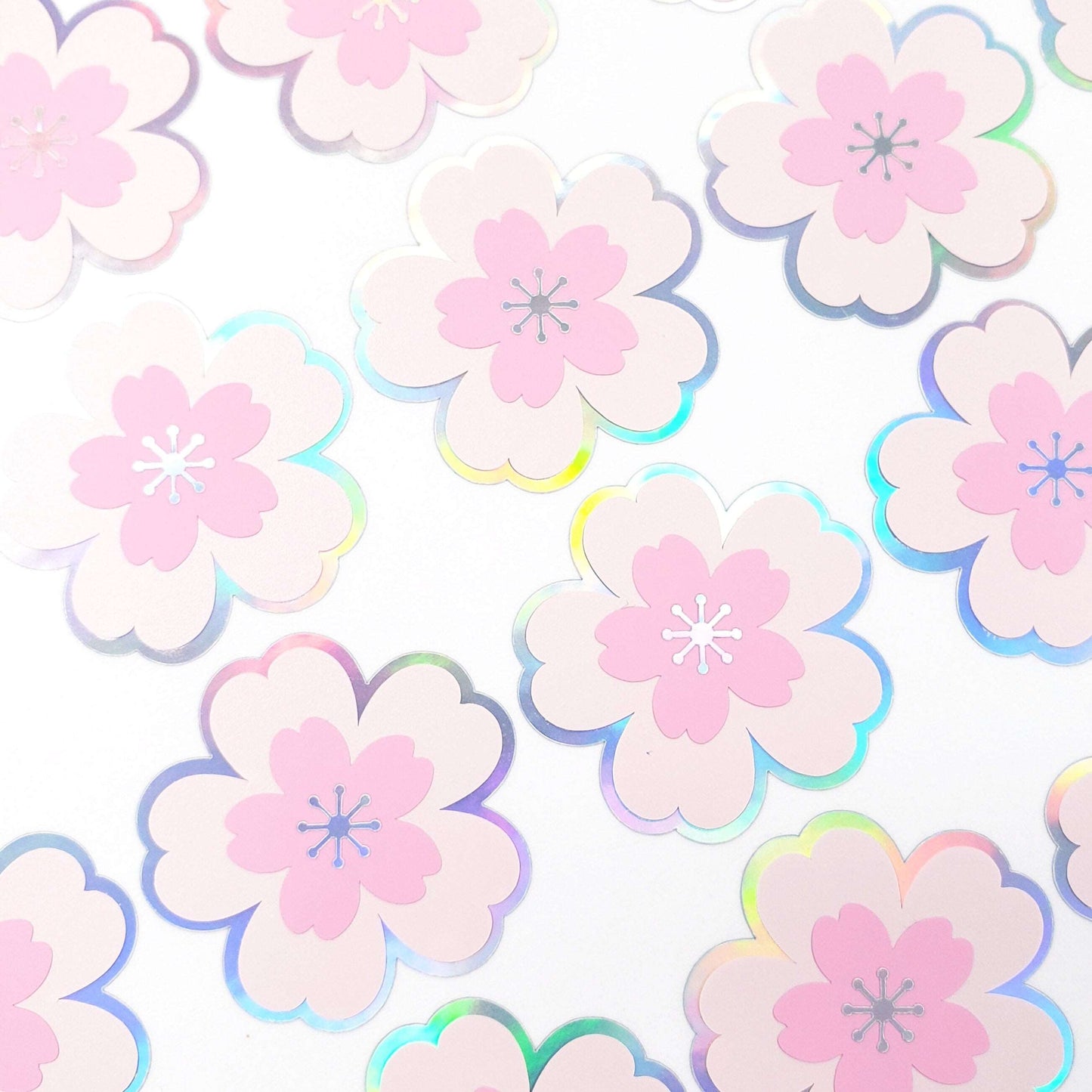 20 Holographic Cherry Blossom Stickers, Pink Sakura Flower Decals, Spring Crafts, Wedding Envelope Seals, Mother's Day Gift, peel and stick