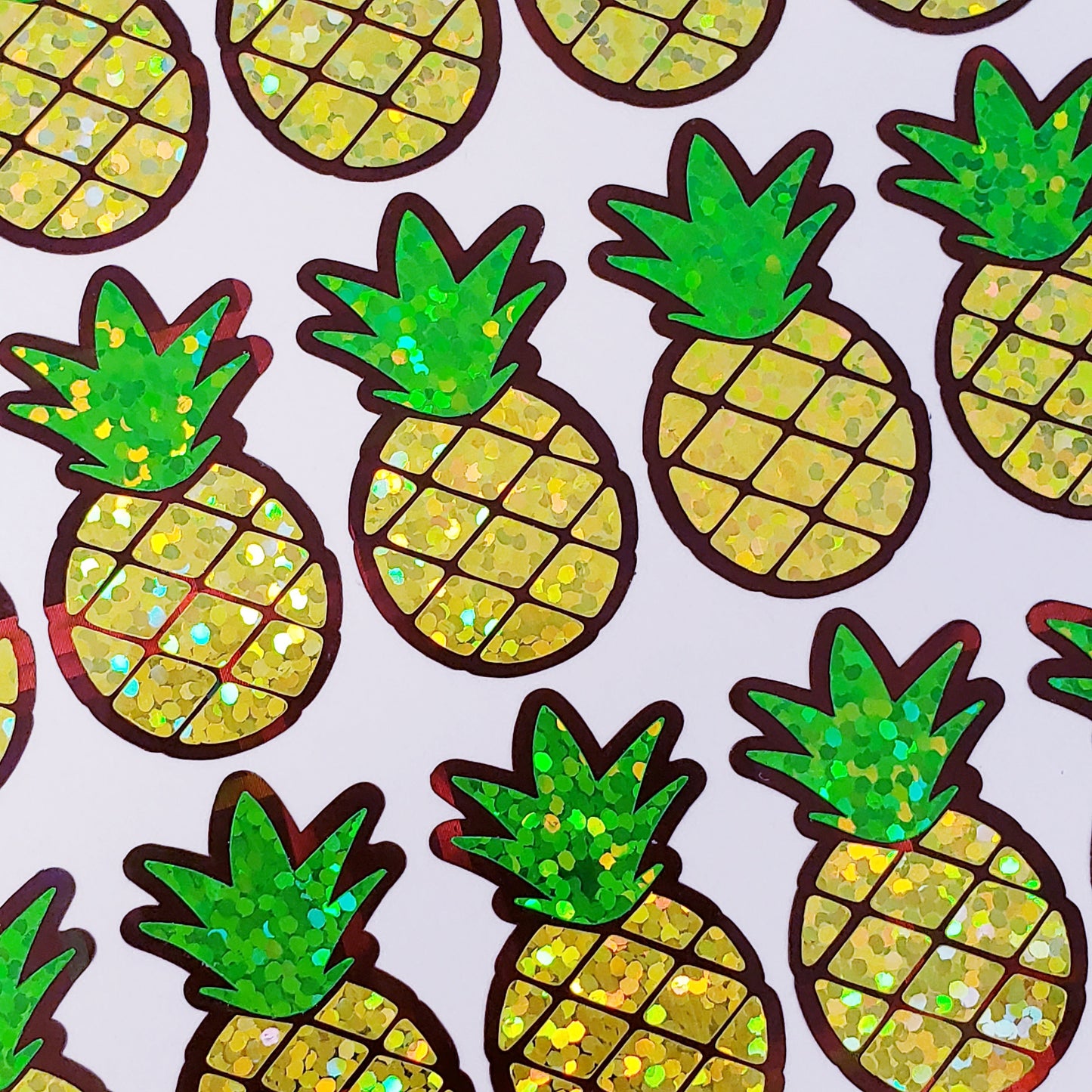 Pineapple Glitter Stickers, set of 30 peel and stick tropical fruit stickers.