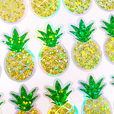 Pineapple Glitter Stickers, set of 30 peel and stick tropical fruit stickers, tropical luau party stickers.