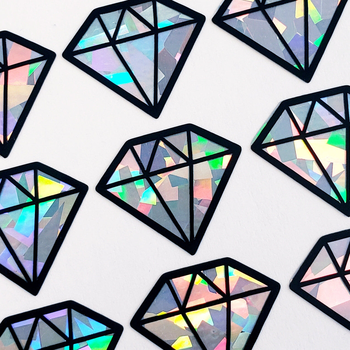 April birthstone stickers, diamond gemstone stickers, set of 40 small sparkly classic diamond shape decals for gifts, notes and scrapbooks.