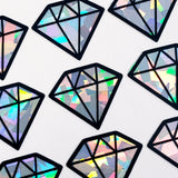 April birthstone stickers, diamond gemstone stickers, set of 40 small sparkly classic diamond shape decals for gifts, notes and scrapbooks.