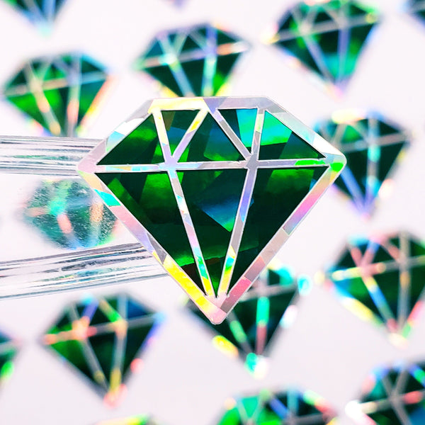 May Birthstone stickers, set of 40 small sparkly dark green emerald decals for gifts, notes, journals and scrapbooks. Gem embellishments.