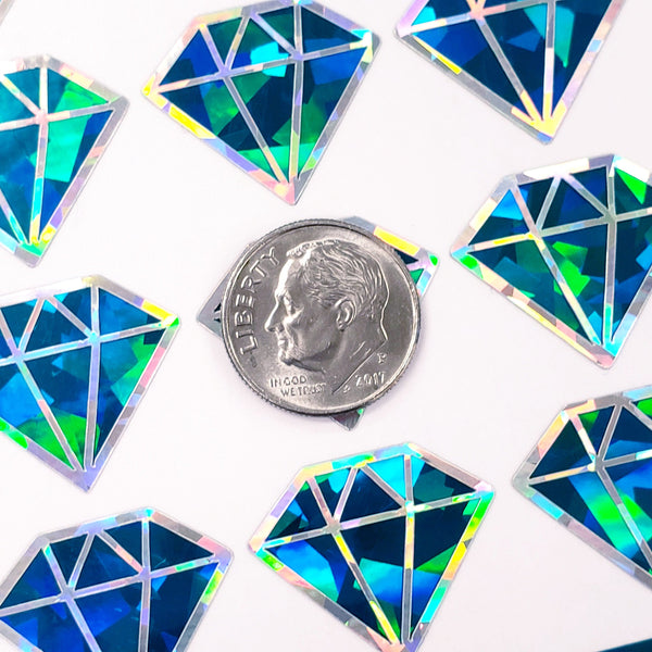 Birthstone stickers, set of 40 small sparkly turquoise gemstone decals for gifts, notecards, journals and scrapbook page embellishments.