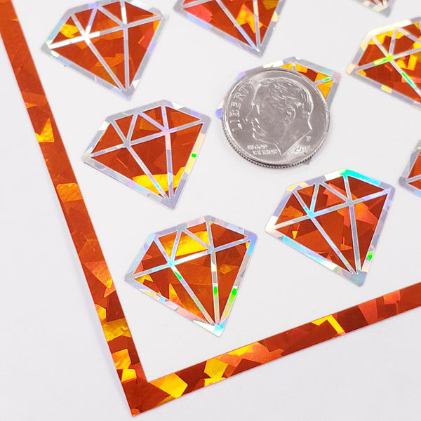 November Birthstone stickers, set of 40 small sparkly orange gemstone decals for gifts, notecards, journals and scrapbook embellishments.