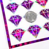 Hot Pink Birthstone stickers, set of 40 small sparkly pink diamond decals for gifts, notes, journals, phone grips and scrapbook pages.