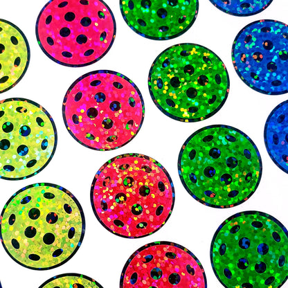 Pickleball stickers, set of 48 bright multi color ball stickers for paddle sport enthusiasts, the pickleball fan gift.
