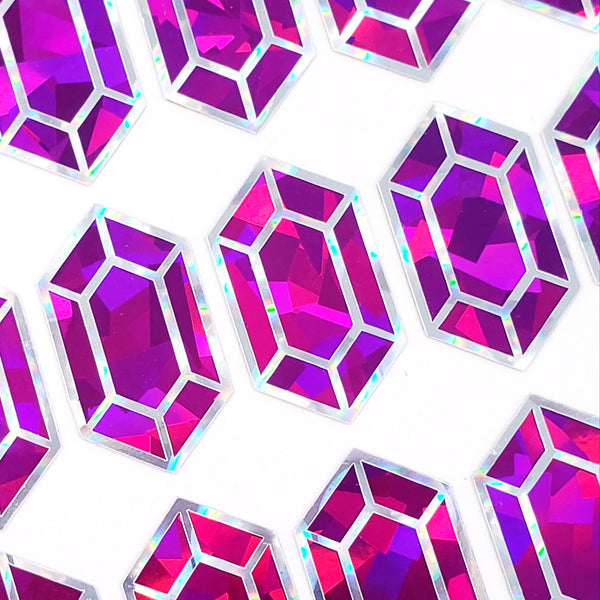 Pink Diamond stickers, set of 36 small sparkly jewel gemstone decals for Libra birthdays, notebooks, journals. October birthstone gift.