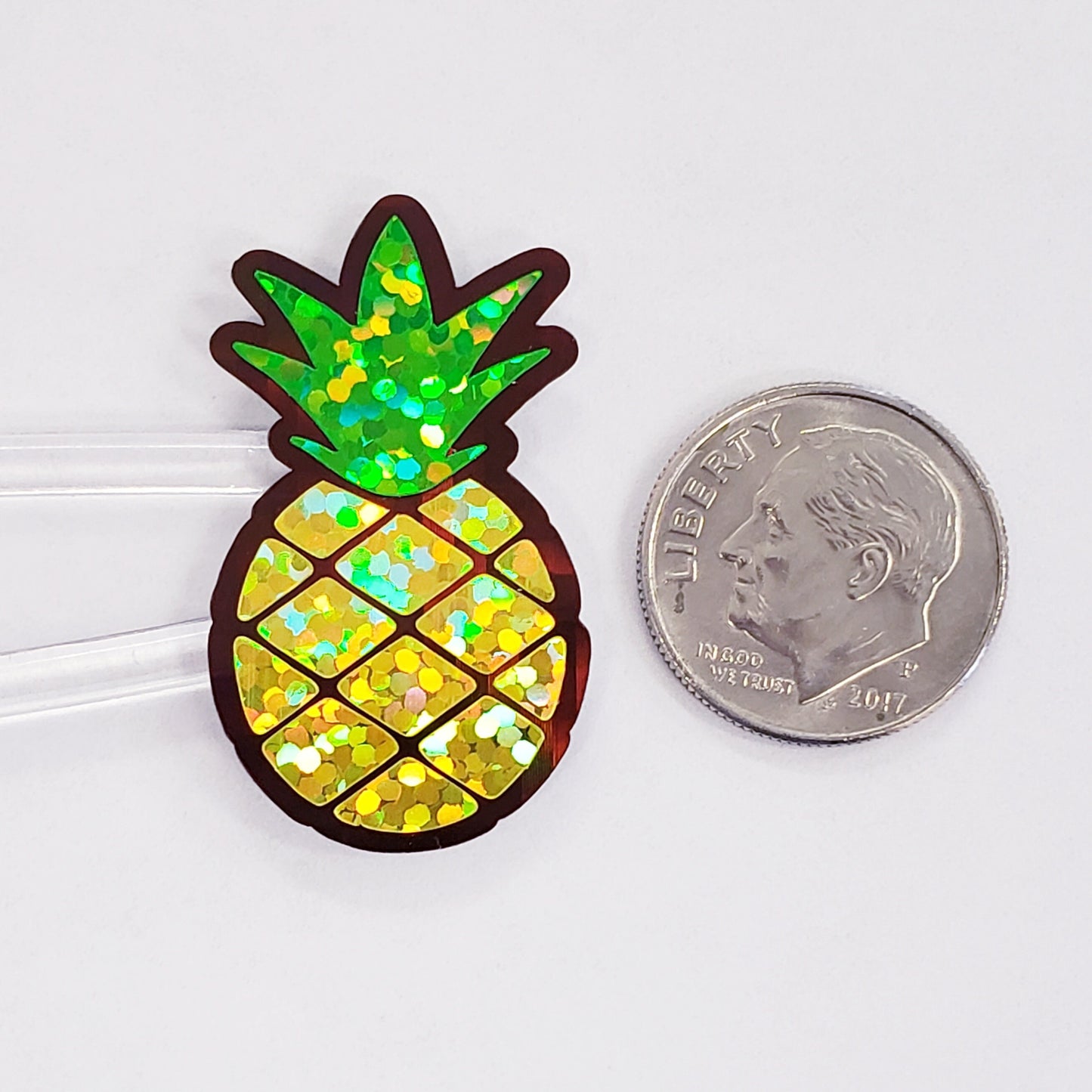 Pineapple Glitter Stickers, set of 30 peel and stick tropical fruit stickers.