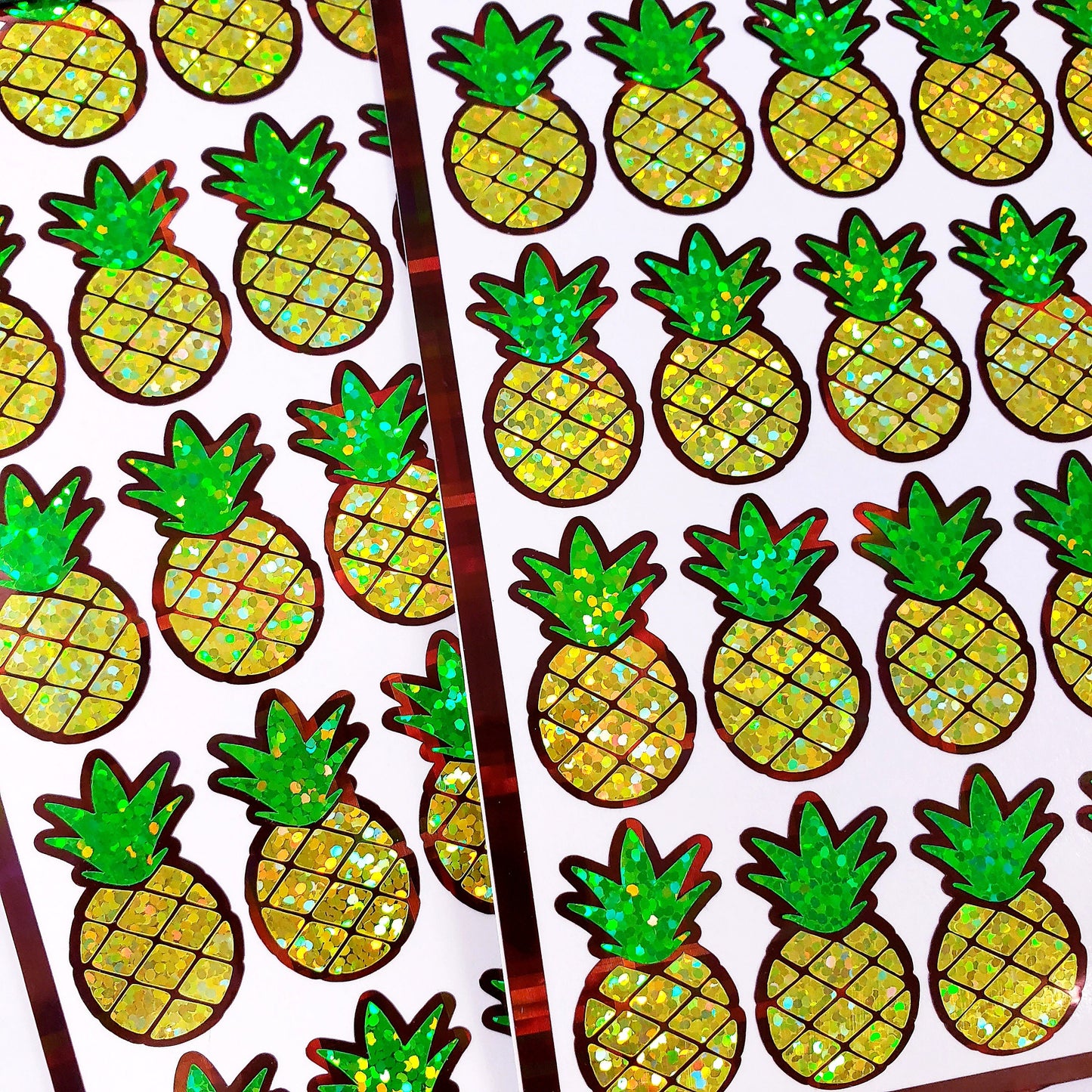 Pineapple Glitter Stickers, set of 30 peel and stick tropical fruit stickers.