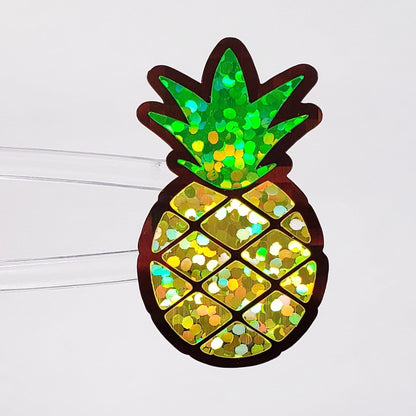 Pineapple Glitter Stickers, set of 30 peel and stick tropical fruit stickers.