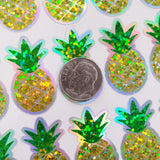 Pineapple Glitter Stickers, set of 30 peel and stick tropical fruit stickers, tropical luau party stickers.