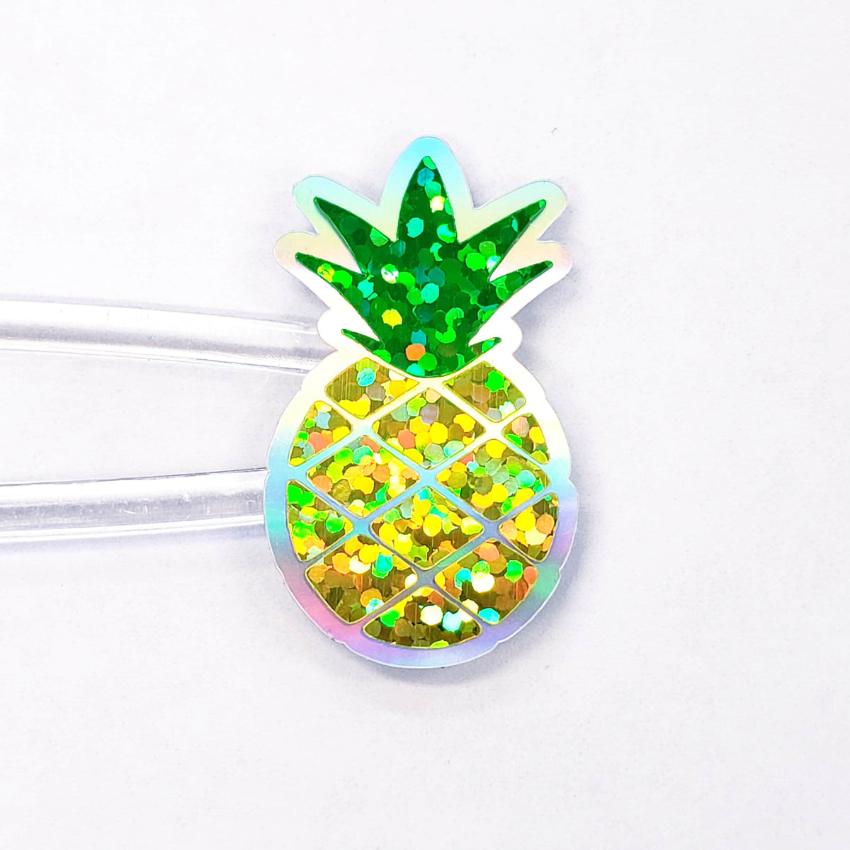 Pineapple Glitter Stickers, set of 30 peel and stick tropical fruit stickers, tropical luau party stickers.