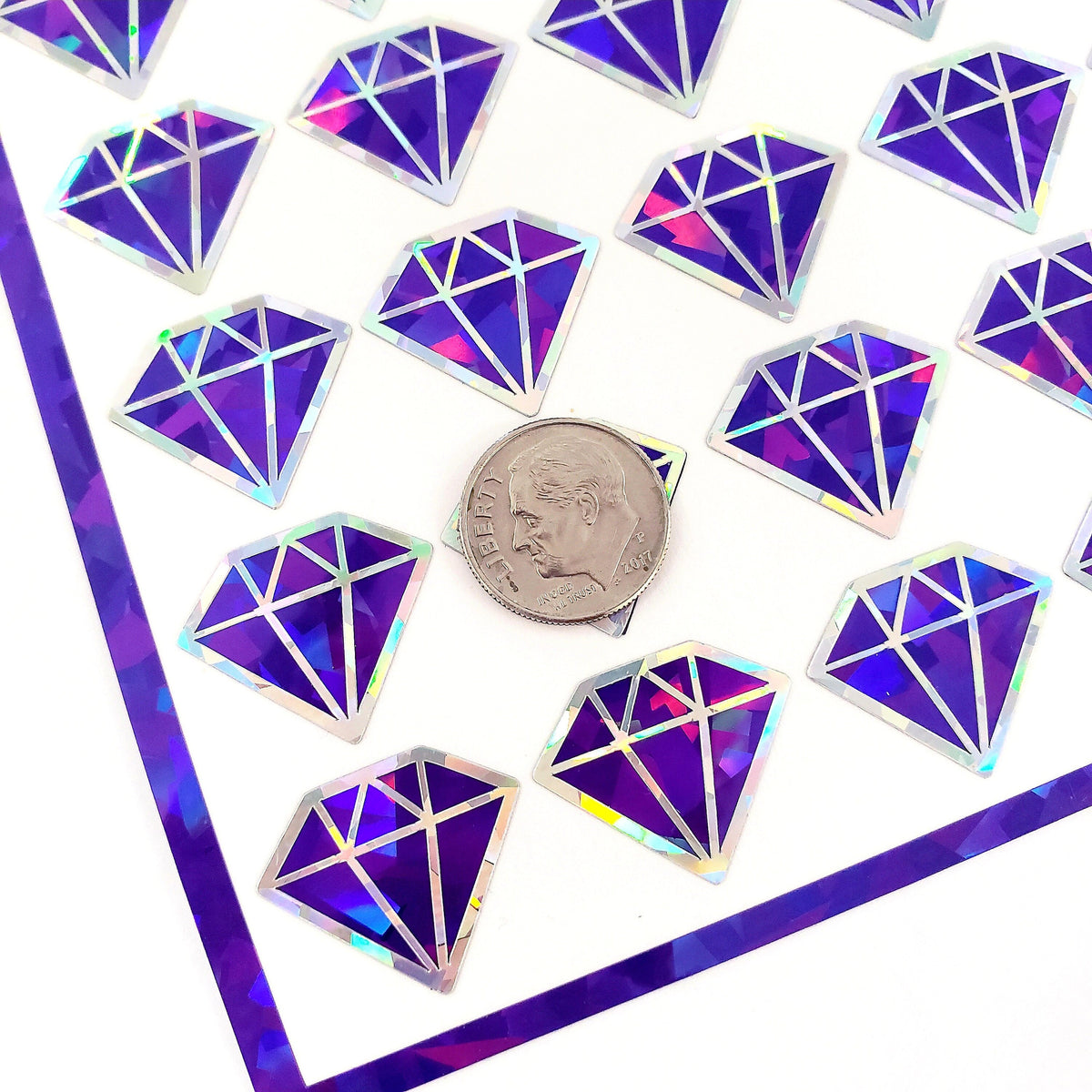 February Birthstone stickers, set of 40 small sparkly purple amethyst decals for gifts, notes, journals and scrapbooks. Gem embellishments.