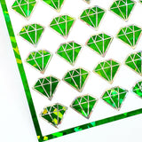 Green Crystal Jewel Stickers, set of 40 sparkly peridot birthstone stickers for August birthday, Virgo zodiac gift, diamond shape stickers.