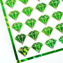 Green Crystal Jewel Stickers, set of 40 sparkly peridot birthstone stickers for August birthday, Virgo zodiac gift, diamond shape stickers.