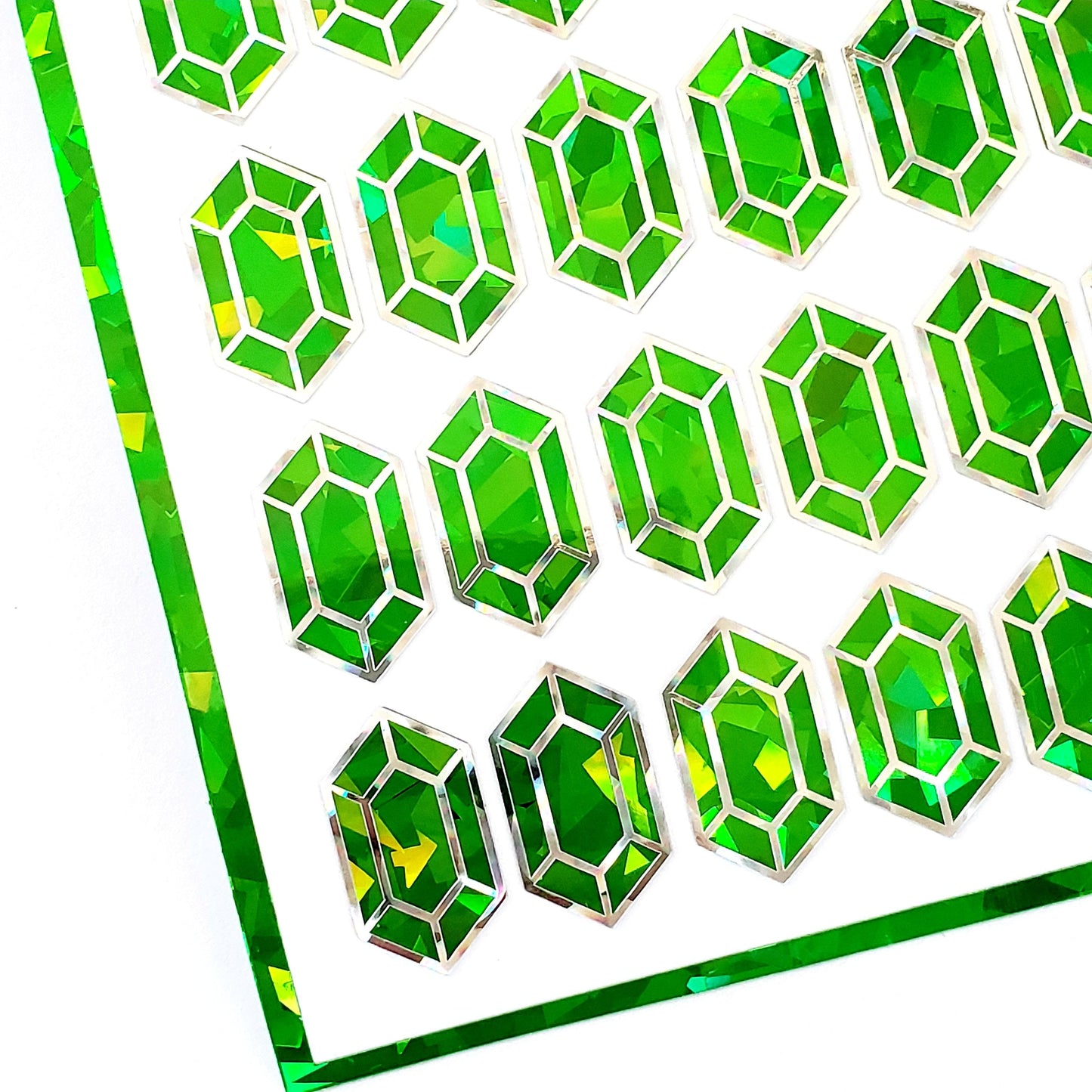 Green Diamond Sticker Bundle, set of 96 sparkly green peridot faux gemstone stickers for August birthday, Virgo zodiac gift, Free shipping.