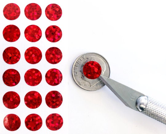 Red Glitter Dot Stickers, set of 560, two dot sizes 2mm and 1/4 red dots for journals, planners, period trackers, calendars and crafts.