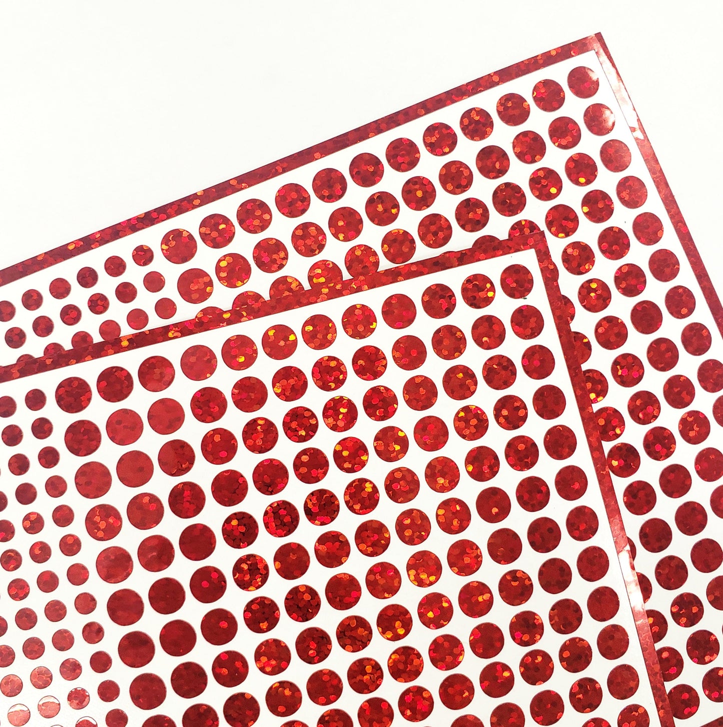 Red Glitter Dot Stickers, set of 560, two dot sizes 2mm and 1/4 red dots for journals, planners, period trackers, calendars and crafts.