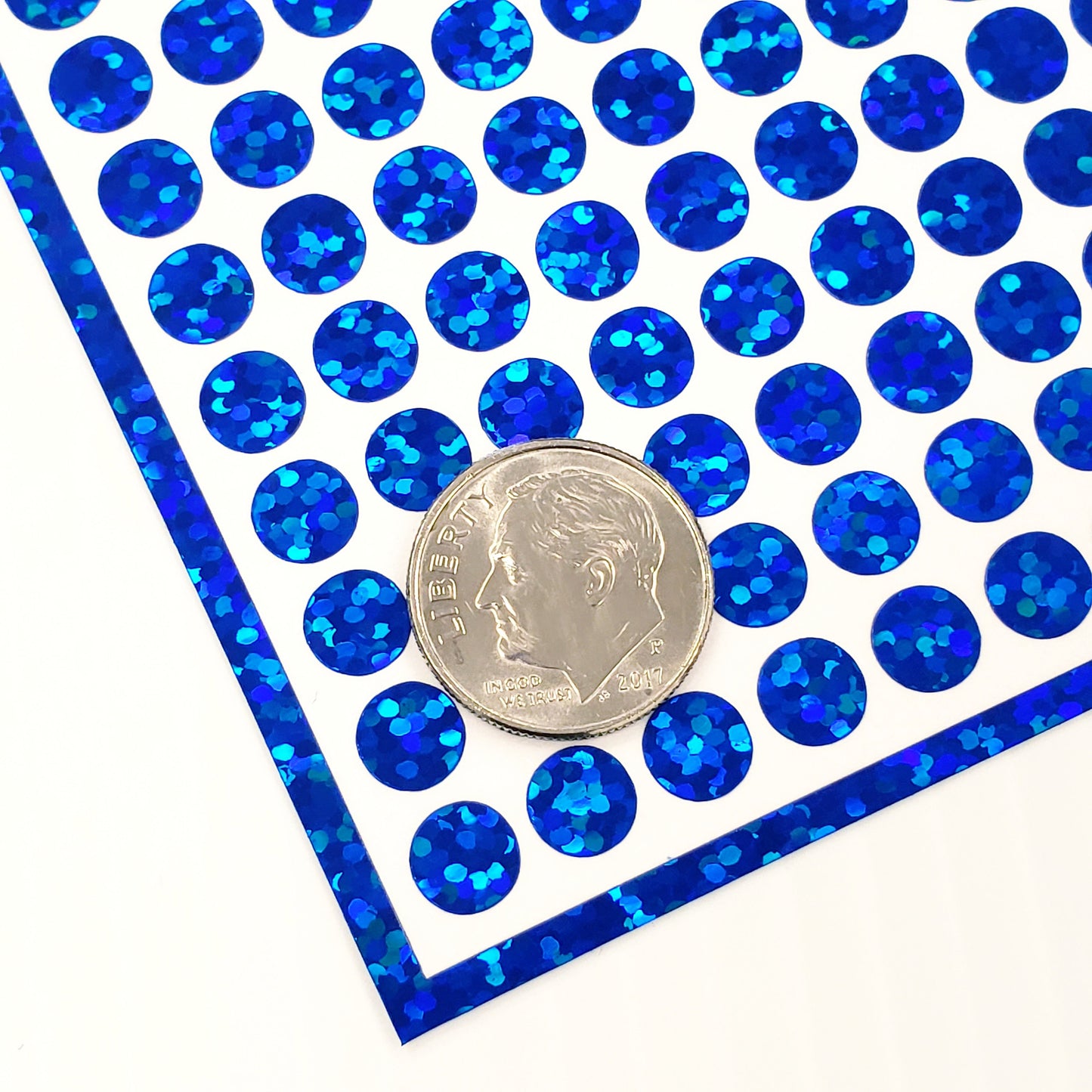 Blue Glitter Dot Stickers, set of 560, two dot sizes 2mm and 1/4 dots for meal choice, journals, planners, calendars, charts and crafts.