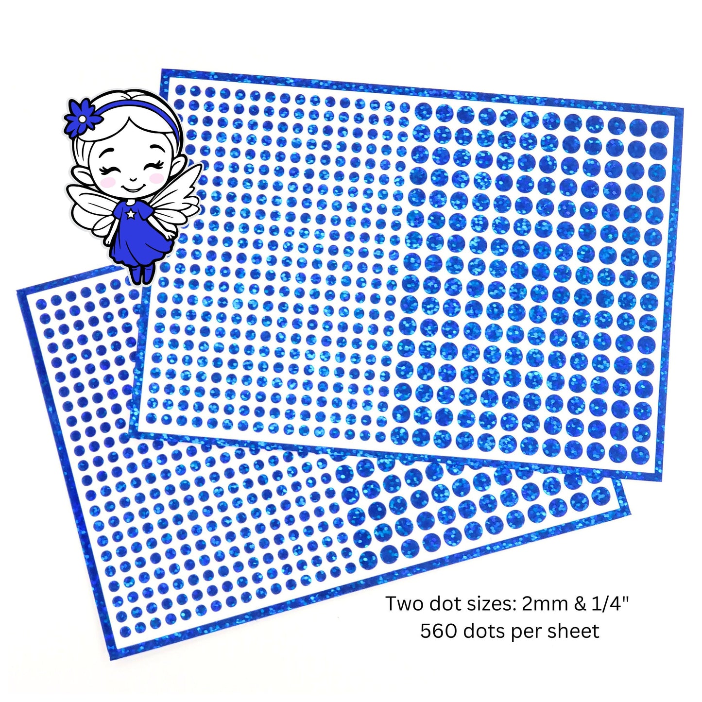 Blue Glitter Dot Stickers, set of 560, two dot sizes 2mm and 1/4 dots for meal choice, journals, planners, calendars, charts and crafts.