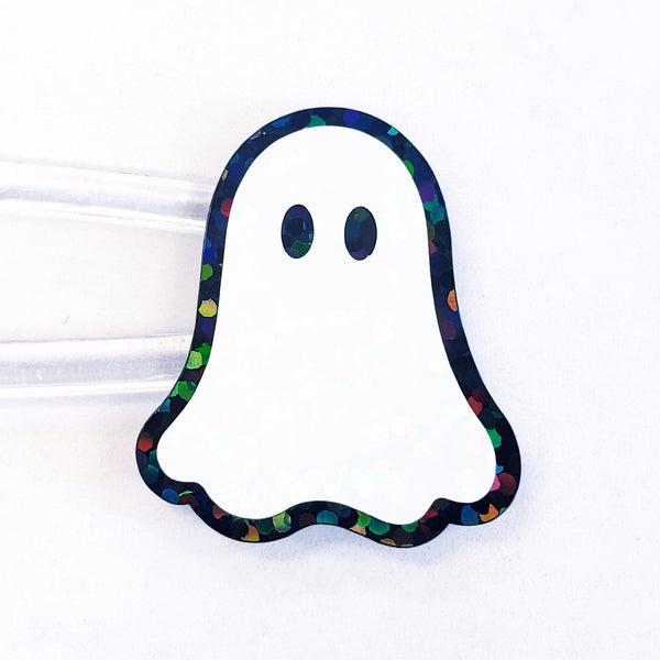 Ghost Sticker Set, set of 30 spooky sparkly whimsy goth stickers for Halloween decor, trick or treat bags, paper crafts and scrapbook pages.