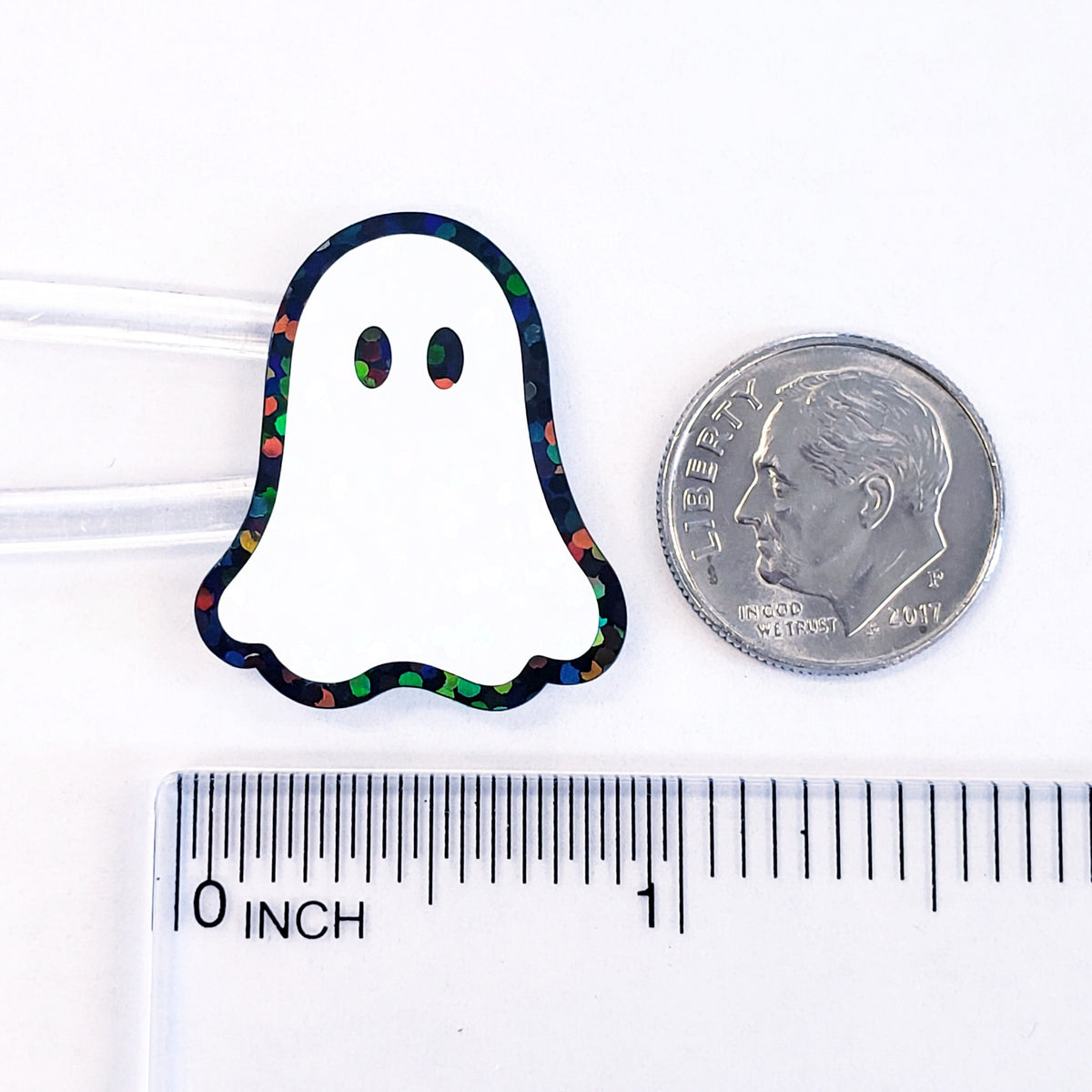 Ghost Sticker Set, set of 30 spooky sparkly whimsy goth stickers for Halloween decor, trick or treat bags, paper crafts and scrapbook pages.