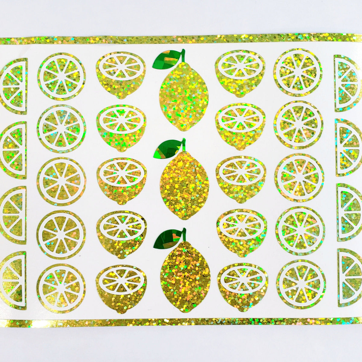 Lemon Stickers, set of 31 sparkly summer fruit decals, yellow citrus lemonade stickers.