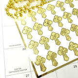 Ornate Gold Cross Stickers – 32 Metallic & Mirror Gold Cross Decals – Elegant Christian Sticker Sheet