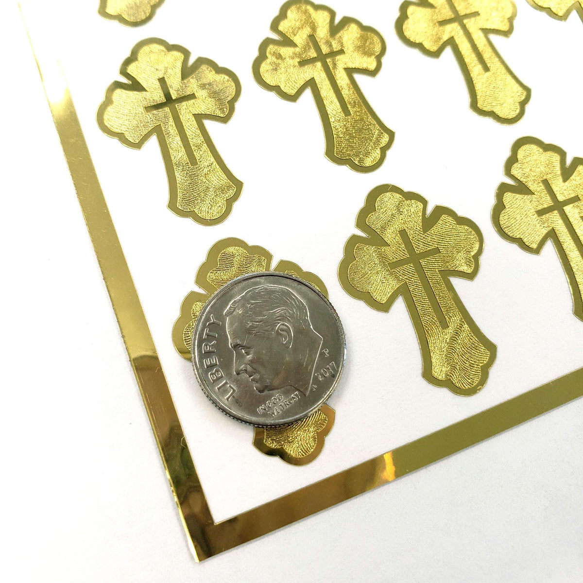 Ornate Gold Cross Stickers – 32 Metallic & Mirror Gold Cross Decals – Elegant Christian Sticker Sheet