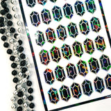 Black Rupee Gem Sticker Set of 36 sparkly black vinyl stickers for gamers, journals, notecards, laptops and crafts.