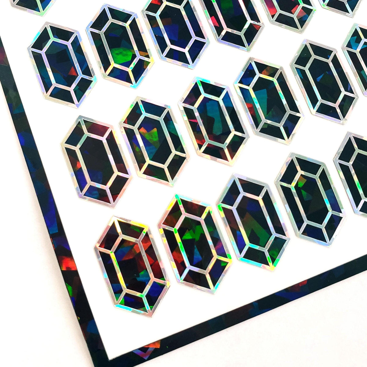 Black Rupee Gem Sticker Set of 36 sparkly black vinyl stickers for gamers, journals, notecards, laptops and crafts.