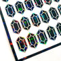 Black Rupee Gem Sticker Set of 36 sparkly black vinyl stickers for gamers, journals, notecards, laptops and crafts.