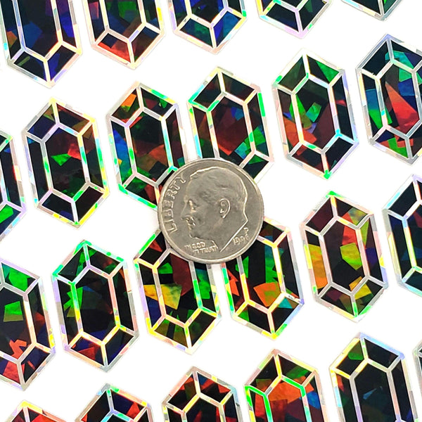 Black Rupee Gem Sticker Set of 36 sparkly black vinyl stickers for gamers, journals, notecards, laptops and crafts.