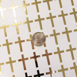 Cross Stickers, mirror gold crosses, small religious cross labels for envelopes, bible study, church group, block style, gold cross