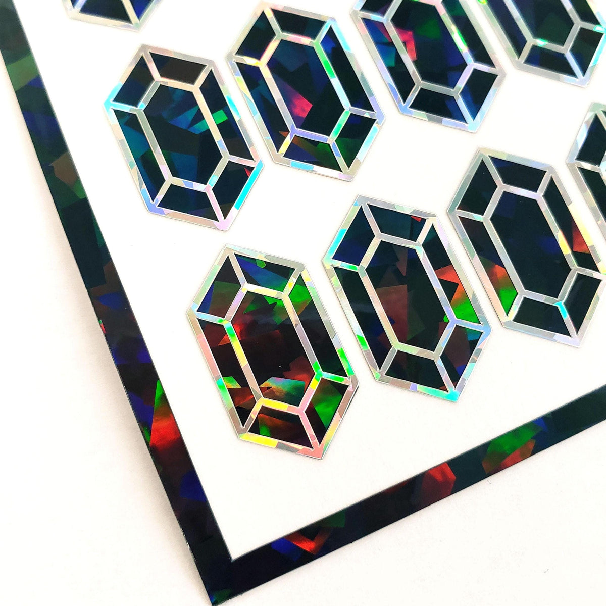 Black Rupee Gem Sticker Set of 36 sparkly black vinyl stickers for gamers, journals, notecards, laptops and crafts.