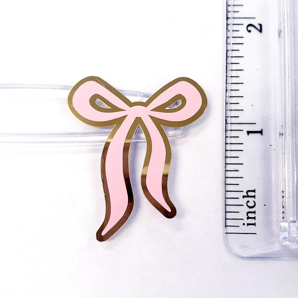 Coquette Pink Ribbon Stickers, Set of 15 Cute Vinyl Decal Bow Stickers for Water Bottle, Pink and Gold Ribbon Stickers for Baby Girl Showers