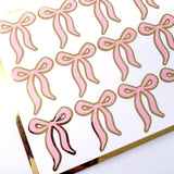 Coquette Pink Ribbon Stickers, Set of 15 Cute Vinyl Decal Bow Stickers for Water Bottle, Pink and Gold Ribbon Stickers for Baby Girl Showers