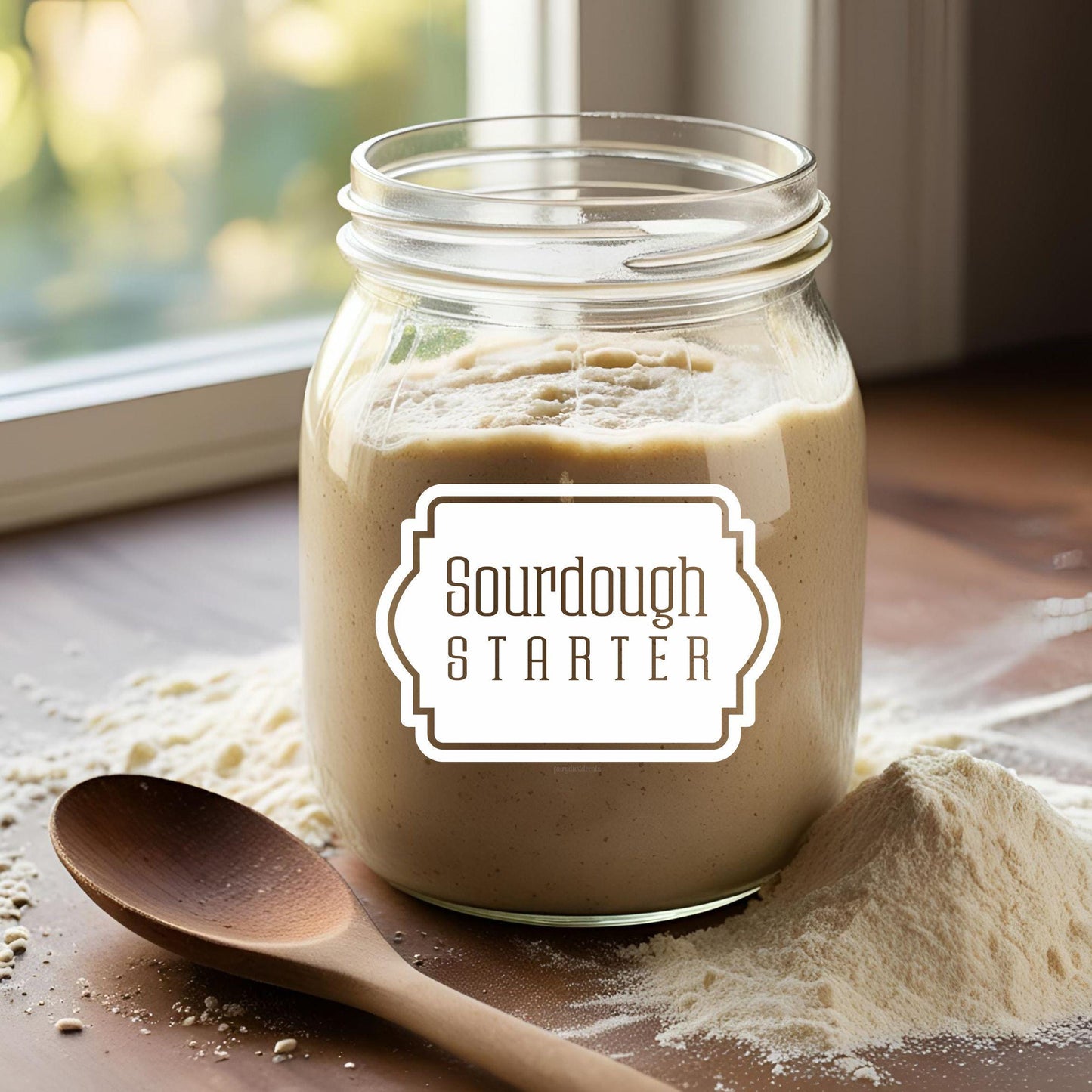 Sourdough Starter Decal for glass jar, bread dough container label for kitchen pantry, live bread yeast sticker, bread baker gift