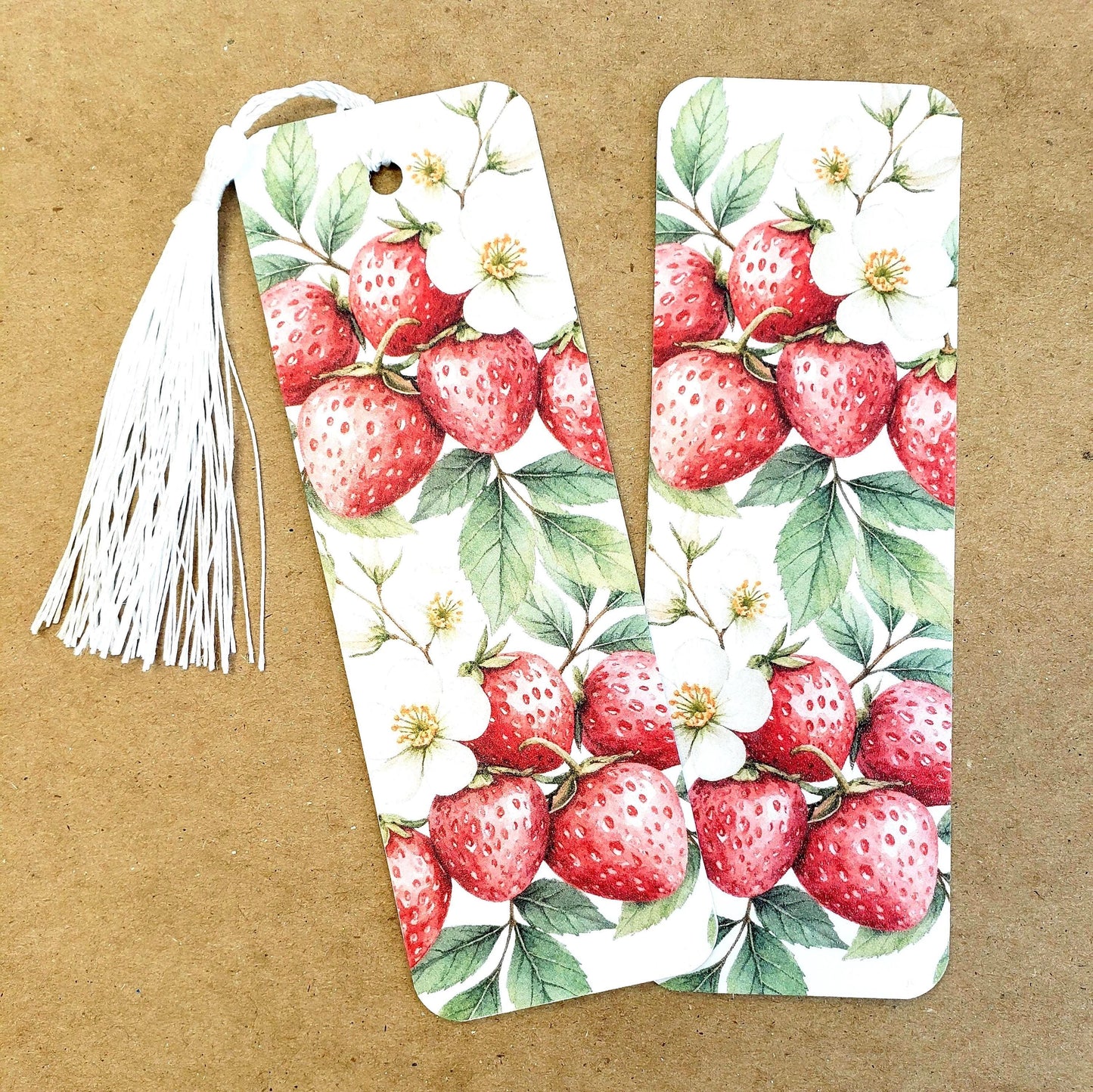 Strawberry Print Bookmark with tassel