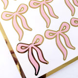 Coquette Pink Ribbon Stickers, Set of 15 Cute Vinyl Decal Bow Stickers for Water Bottle, Pink and Gold Ribbon Stickers for Baby Girl Showers