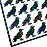 Black Raven Stickers, set of 24 black crow vinyl decal stickers for journals, scrapbook embellishments, gothic and dark academia decor.