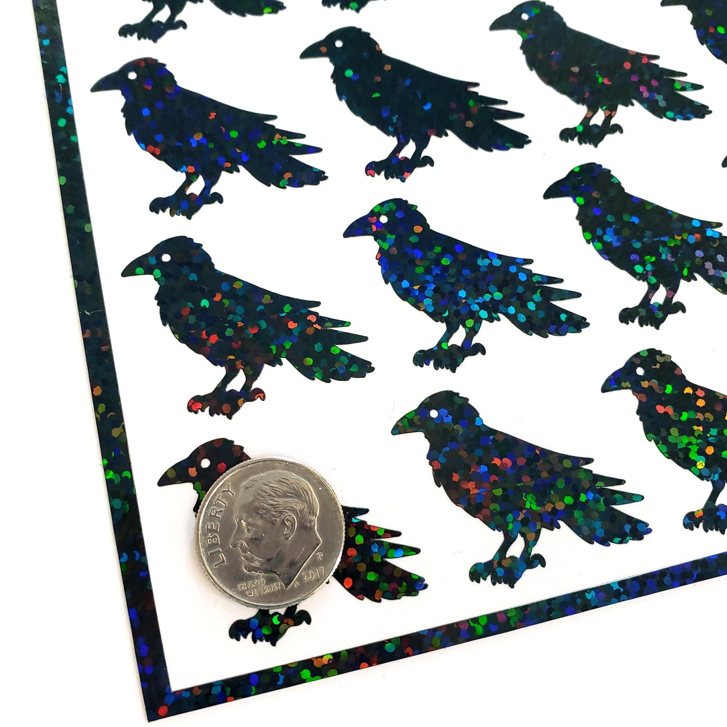 Black Raven Stickers, set of 24 black crow vinyl decal stickers for journals, scrapbook embellishments, gothic and dark academia decor.