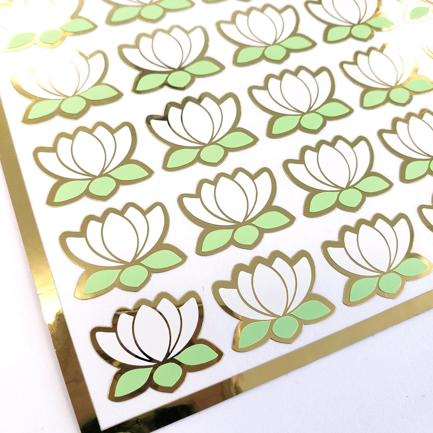 White Lotus Flower Stickers, set of 45 small water lily vinyl decals, wedding flower stickers for envelopes, scrapbooks and garden journals.