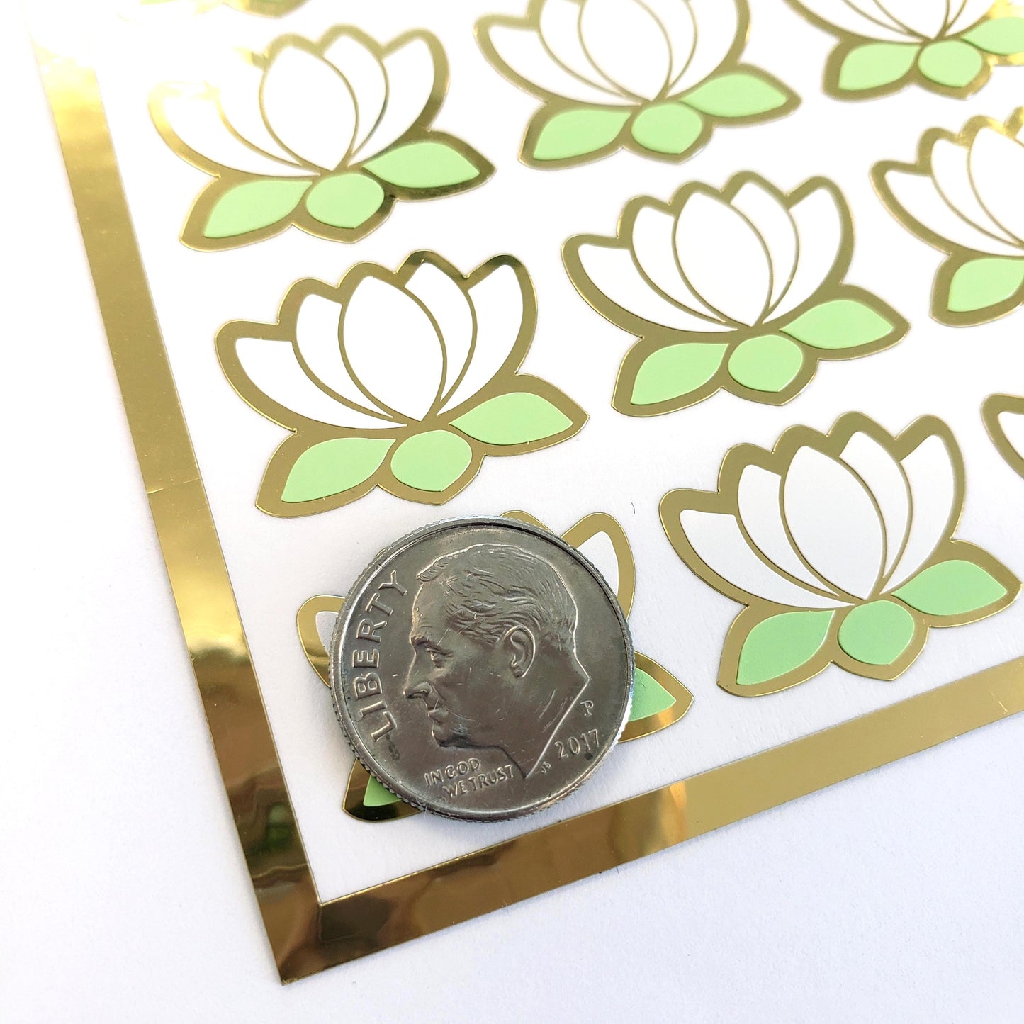 White Lotus Flower Stickers, set of 45 small water lily vinyl decals, wedding flower stickers for envelopes, scrapbooks and garden journals.